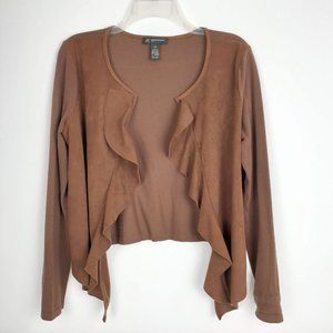 Faux Suede Open Air Collarless Cardigan Jacket Size PM. Tan Brown western earthy